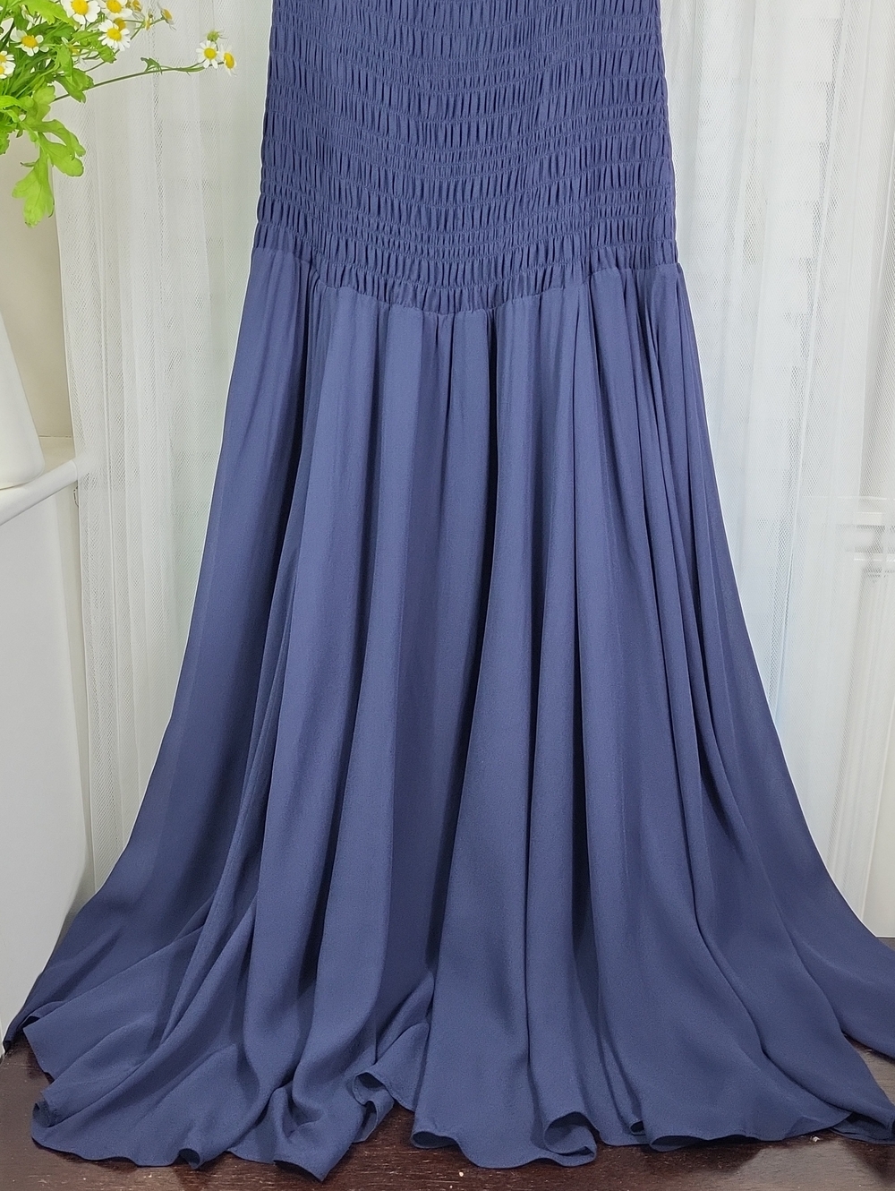 J. Crew Collection Smocked Chiffon Navy Maxi Dress with Spaghetti Straps. Size 8 - Picture 4 of 12